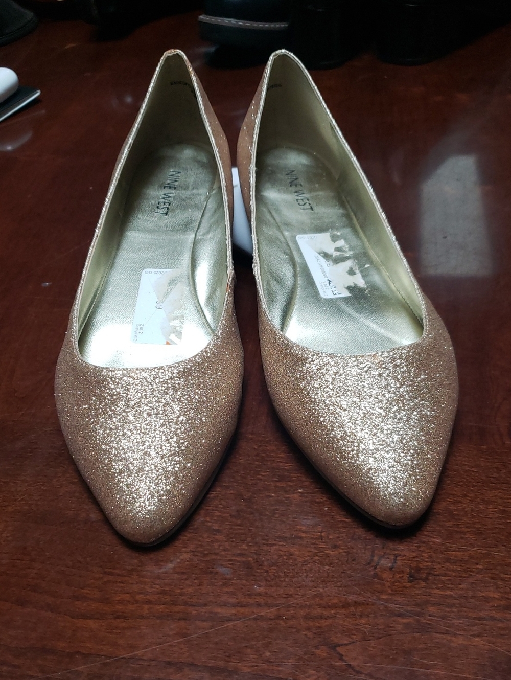 Nine West Gold Glitter Pointed-Toe Flats